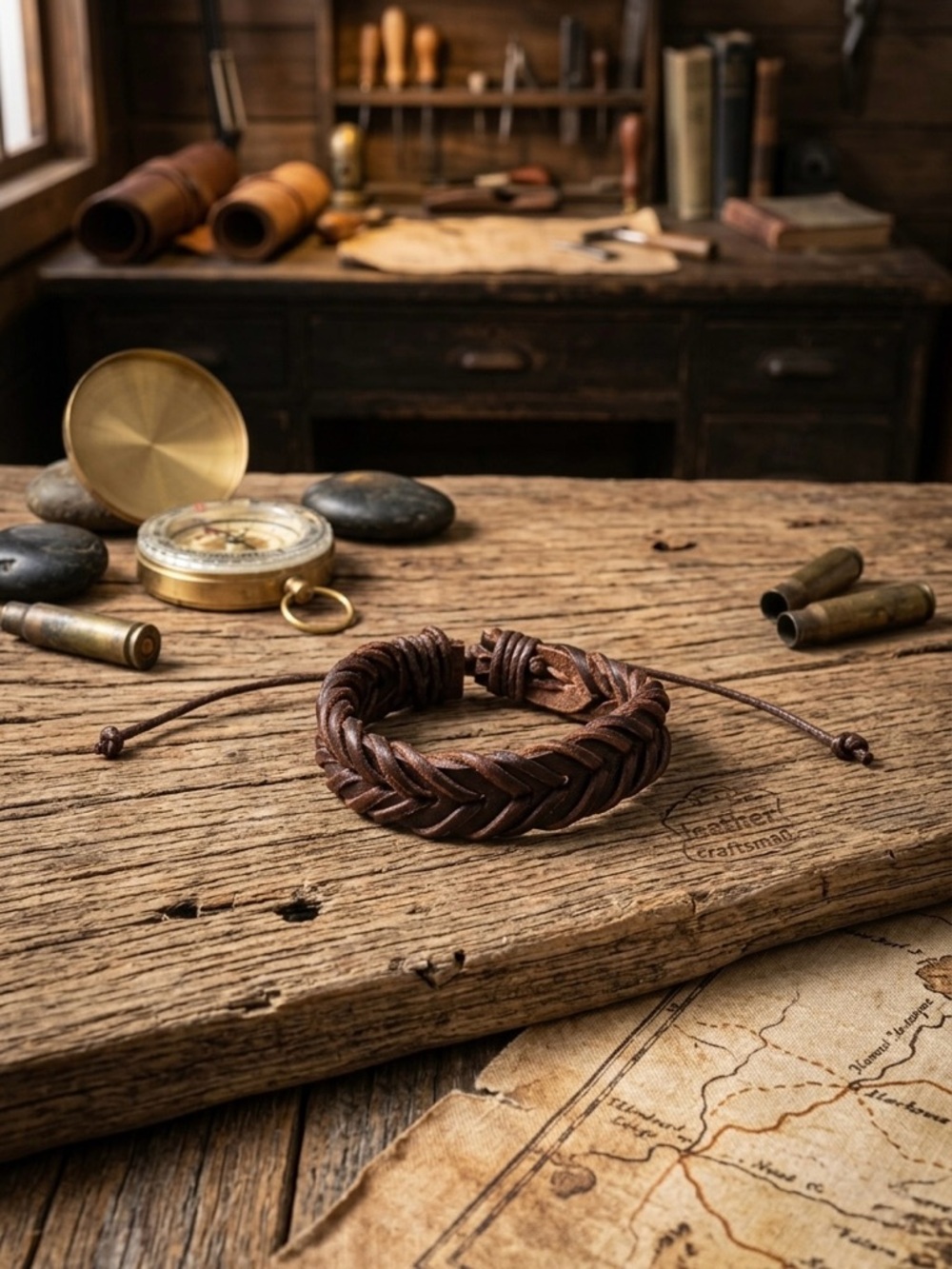 Hand Crafted Brown Braided Leather Bracelet